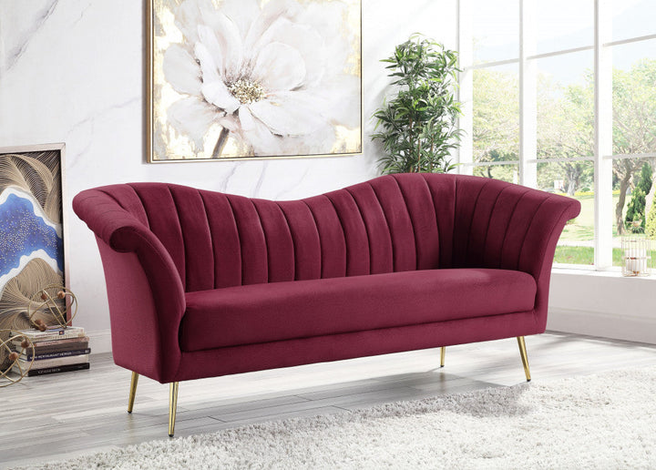 80" Red Velvet Sofa With Gold Legs Image 6