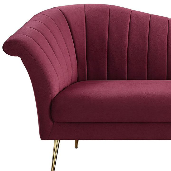 80" Red Velvet Sofa With Gold Legs Image 9