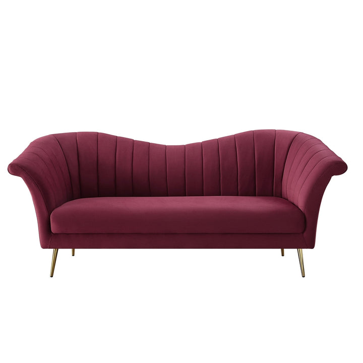 80" Red Velvet Sofa With Gold Legs Image 10