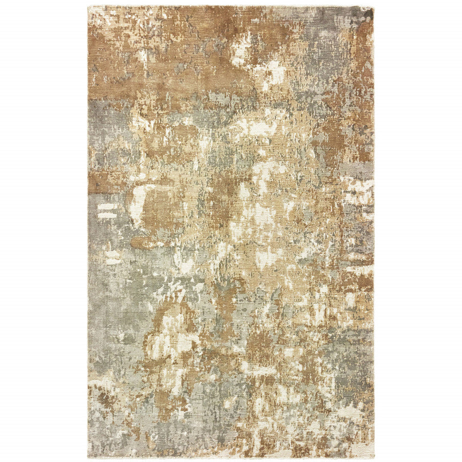 9 X 12 Grey And Brown Abstract Hand Loomed Stain Resistant Area Rug Image 1