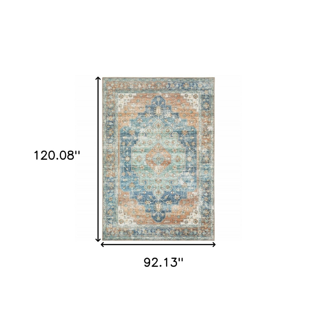 8 X 10 Orange Blue Teal Green And Beige Oriental Power Loom Stain Resistant Area Rug Image 10