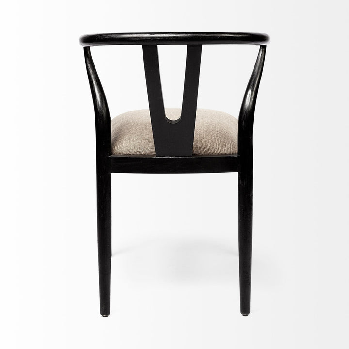 Beige And Black Upholstered Linen Wishbone Back Dining Side Chair Image 4