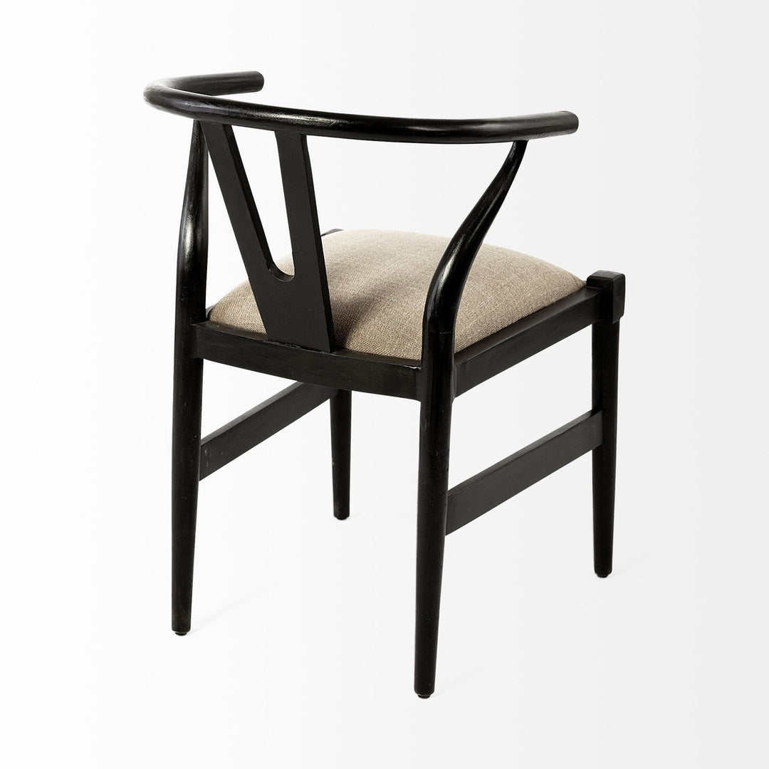 Beige And Black Upholstered Linen Wishbone Back Dining Side Chair Image 5