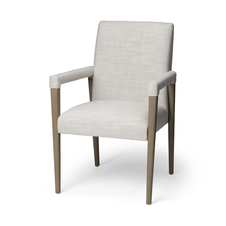 Cream And Brown Upholstered Fabric King Louis Back Dining Arm Chair Image 1