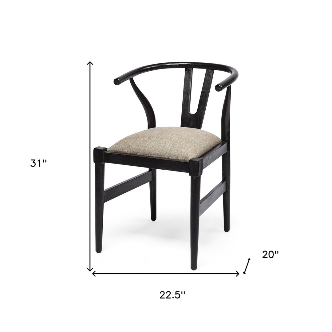 Beige And Black Upholstered Linen Wishbone Back Dining Side Chair Image 10