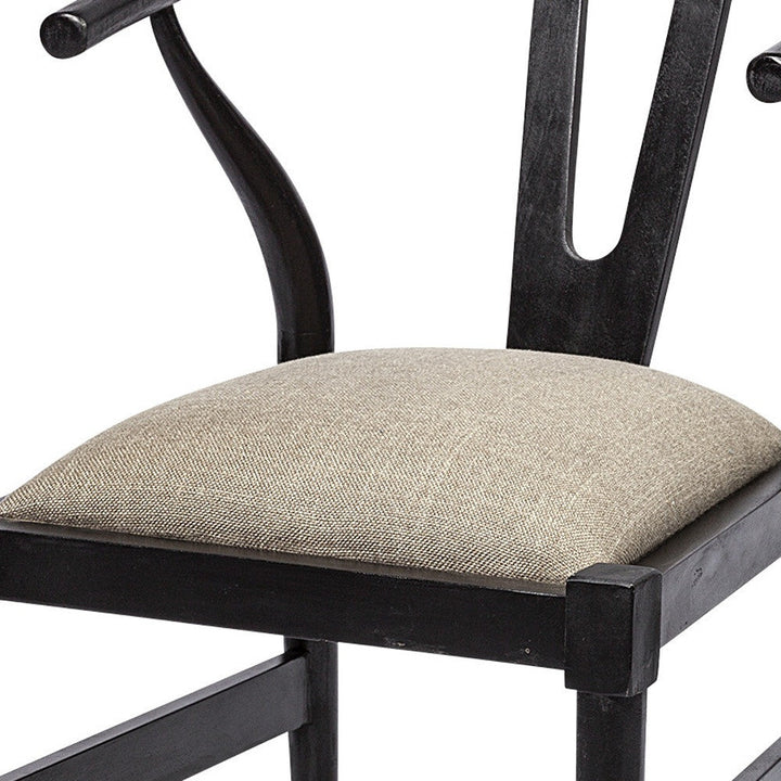 Beige And Black Upholstered Linen Wishbone Back Dining Side Chair Image 11