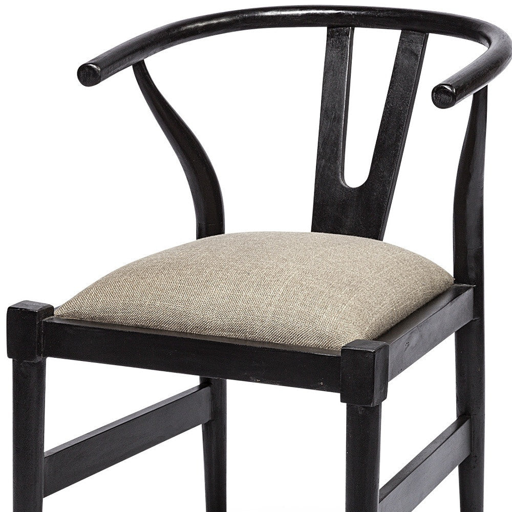 Beige And Black Upholstered Linen Wishbone Back Dining Side Chair Image 12