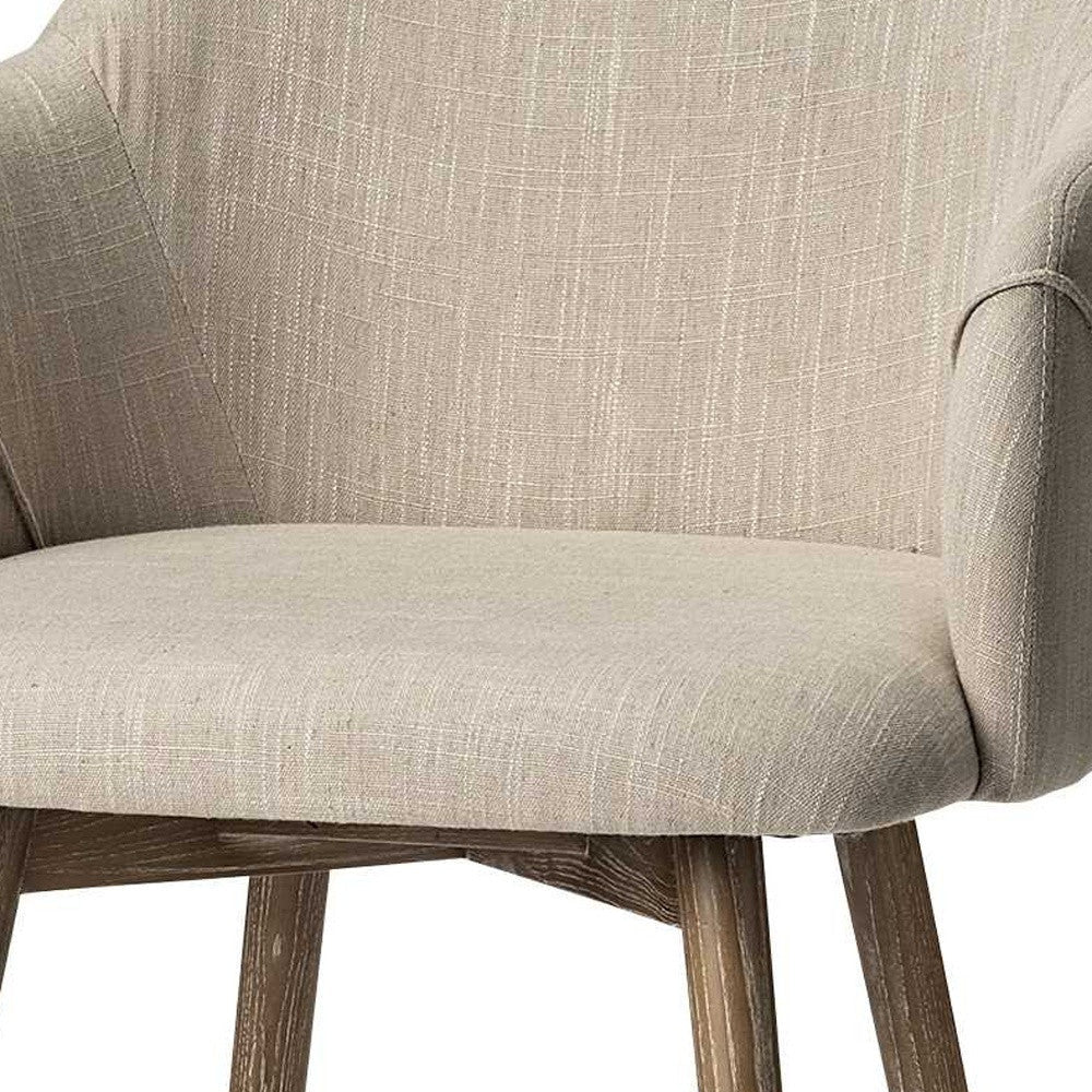 Cream And Brown Upholstered Fabric Dining Arm Chair Image 9