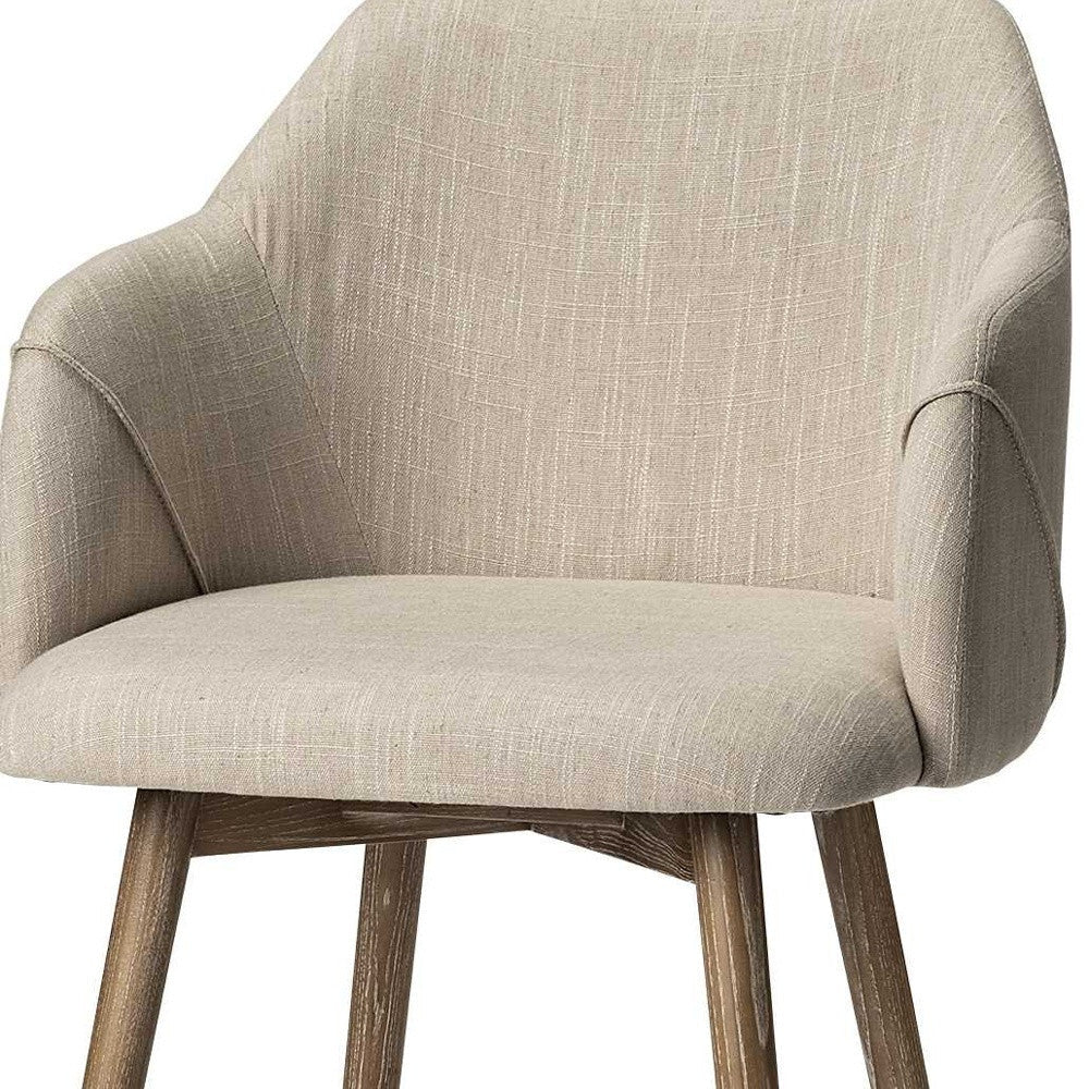 Cream And Brown Upholstered Fabric Dining Arm Chair Image 10