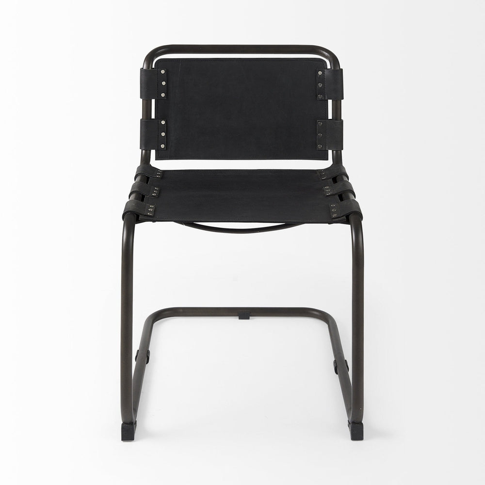 Black Leather Metal Open Back Dining Side Chair Image 2