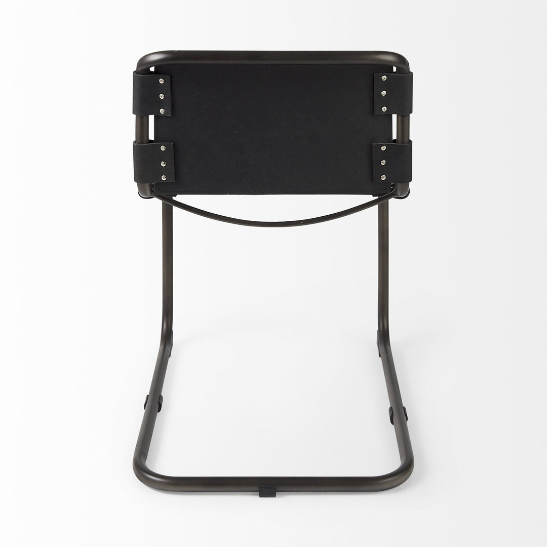 Black Leather Metal Open Back Dining Side Chair Image 4