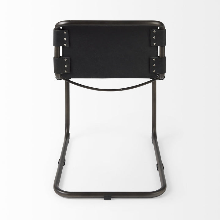 Black Leather Metal Open Back Dining Side Chair Image 4