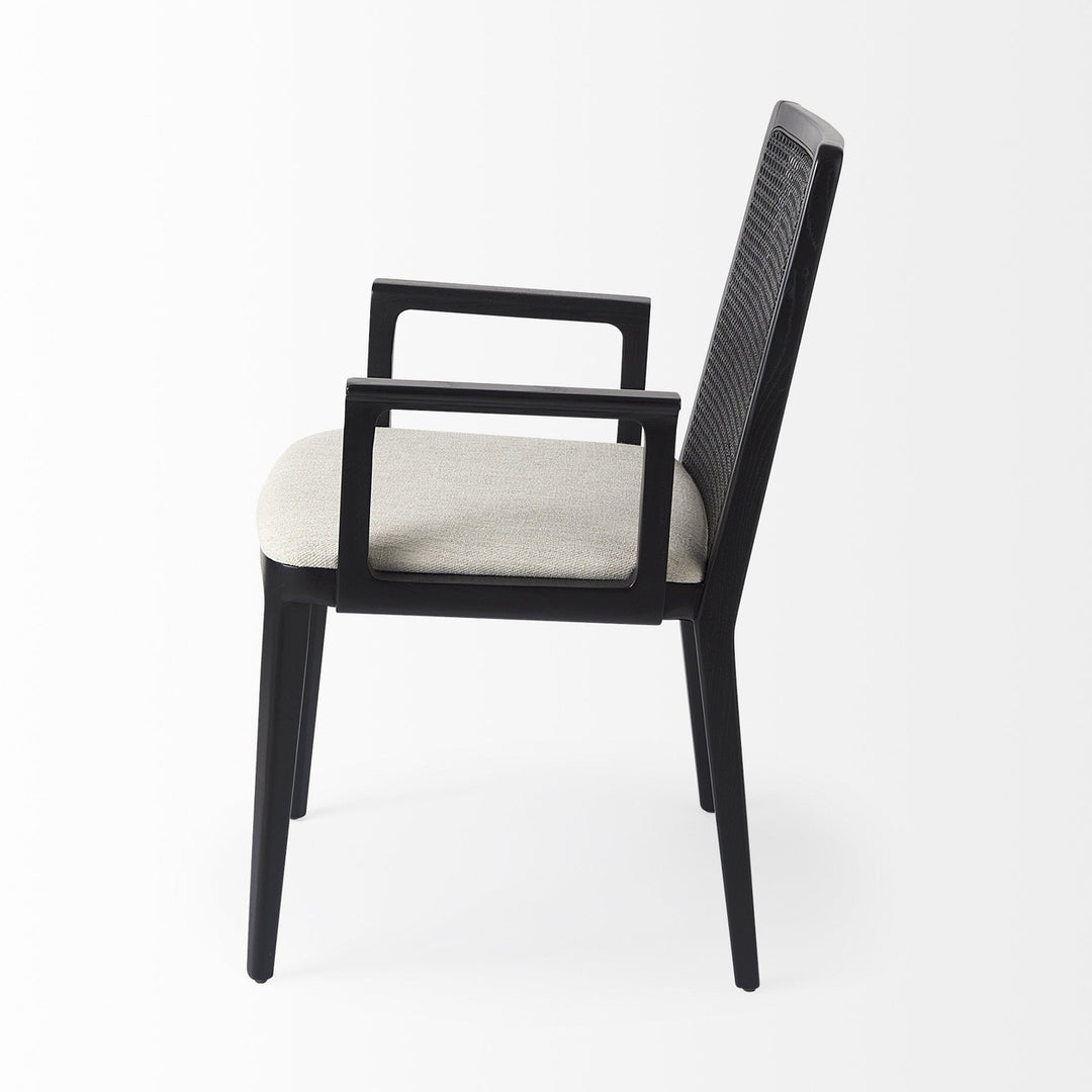 Black and Cream Uholstery and Cane Dining Armchair Image 3