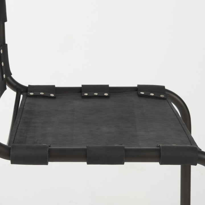 Black Leather Metal Open Back Dining Side Chair Image 8