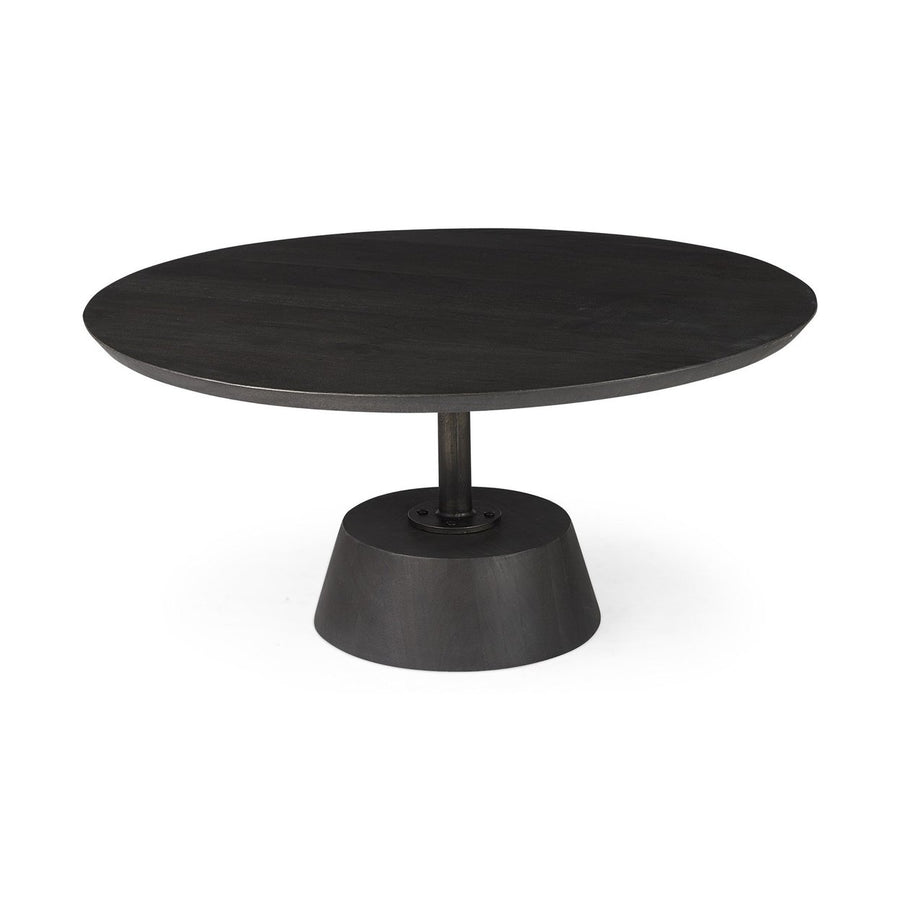 Black Wooden Pedestal Base Coffee Table Image 1