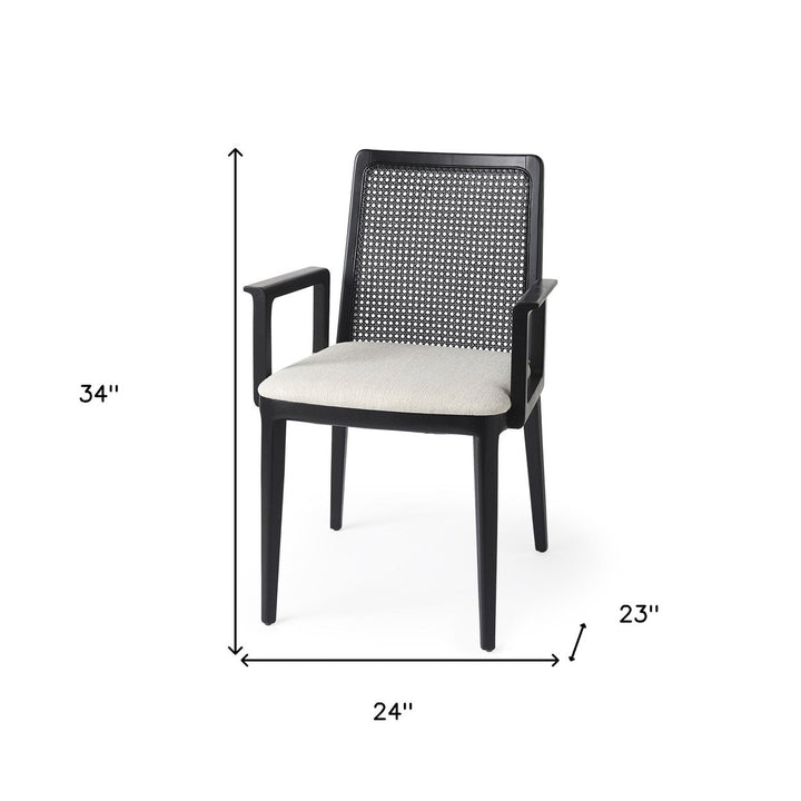 Black and Cream Uholstery and Cane Dining Armchair Image 10