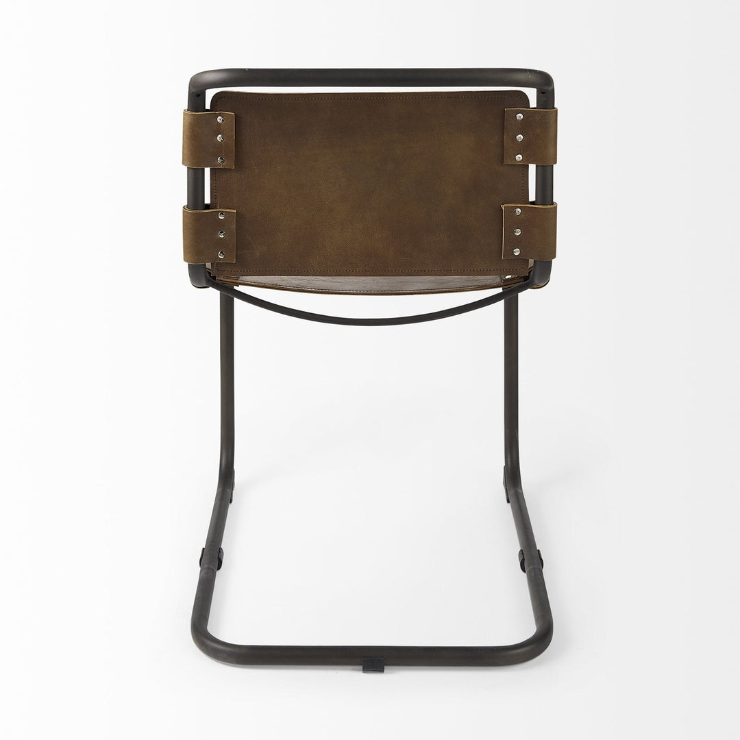 Brown And Black Leather Metal Open Back Dining Side Chair Image 4