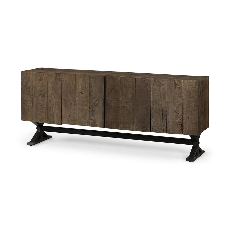 Brown Solid Mango Wood Finish Sideboard With 4 Cabinet Doors Image 1