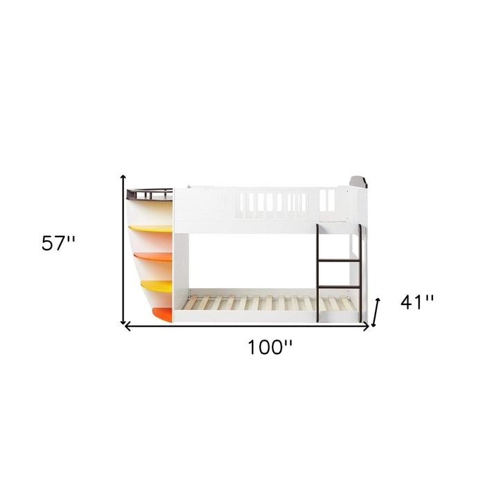 Brown and White Twin Transitional Bunk Bed with Shelves Image 5