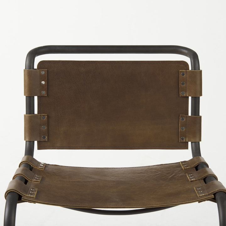 Brown And Black Leather Metal Open Back Dining Side Chair Image 6