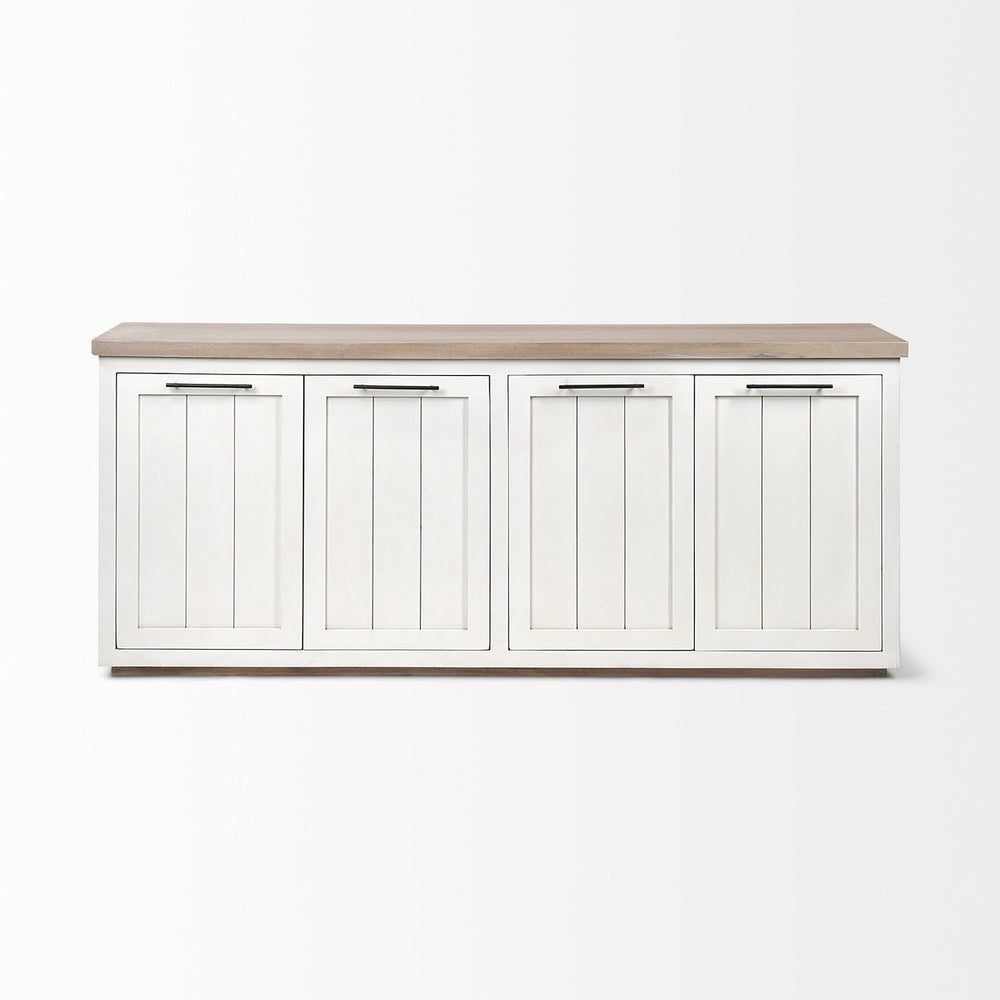 Brown Solid Mango Wood Top and White Frame Sideboard With 4 Cabinet Doors Image 2