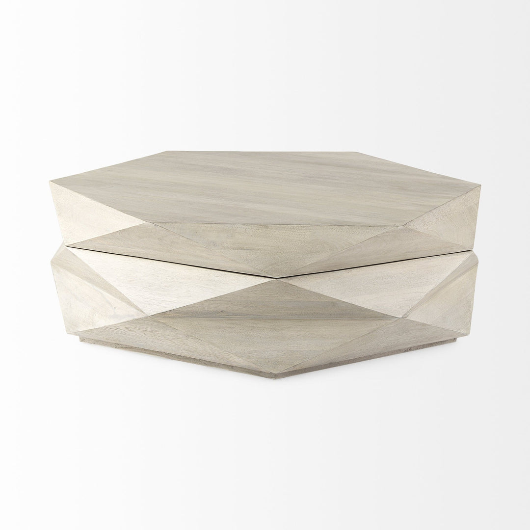 Mod Geometric Whitewash Solid Wood Coffee Table Image 3