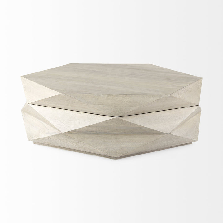 Mod Geometric Whitewash Solid Wood Coffee Table Image 3