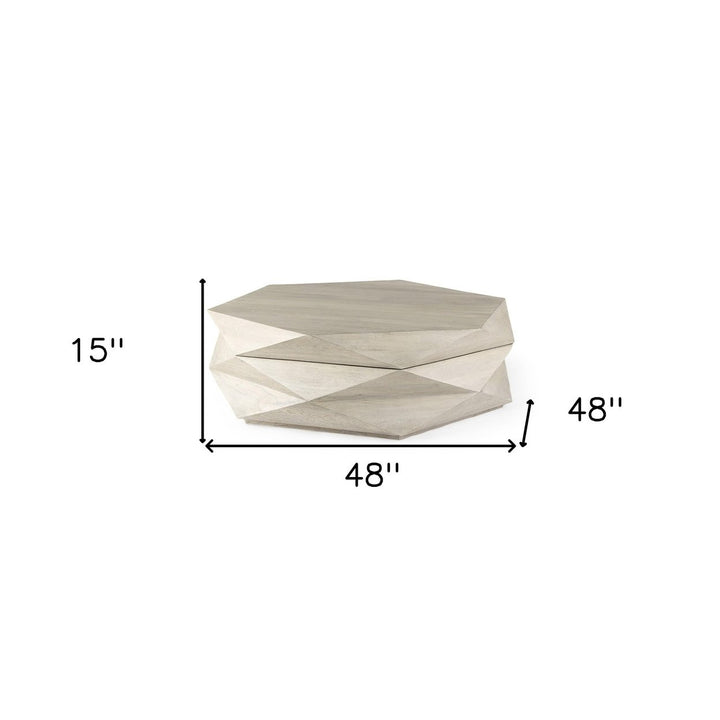 Mod Geometric Whitewash Solid Wood Coffee Table Image 10