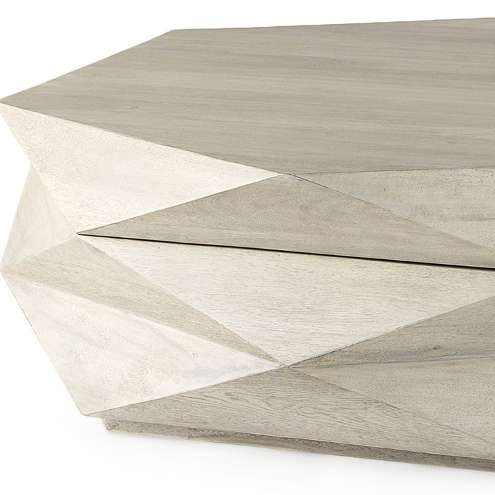 Mod Geometric Whitewash Solid Wood Coffee Table Image 12