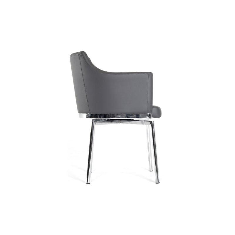 Gray And Silver Upholstered Faux Leather Dining Arm Chair Image 3