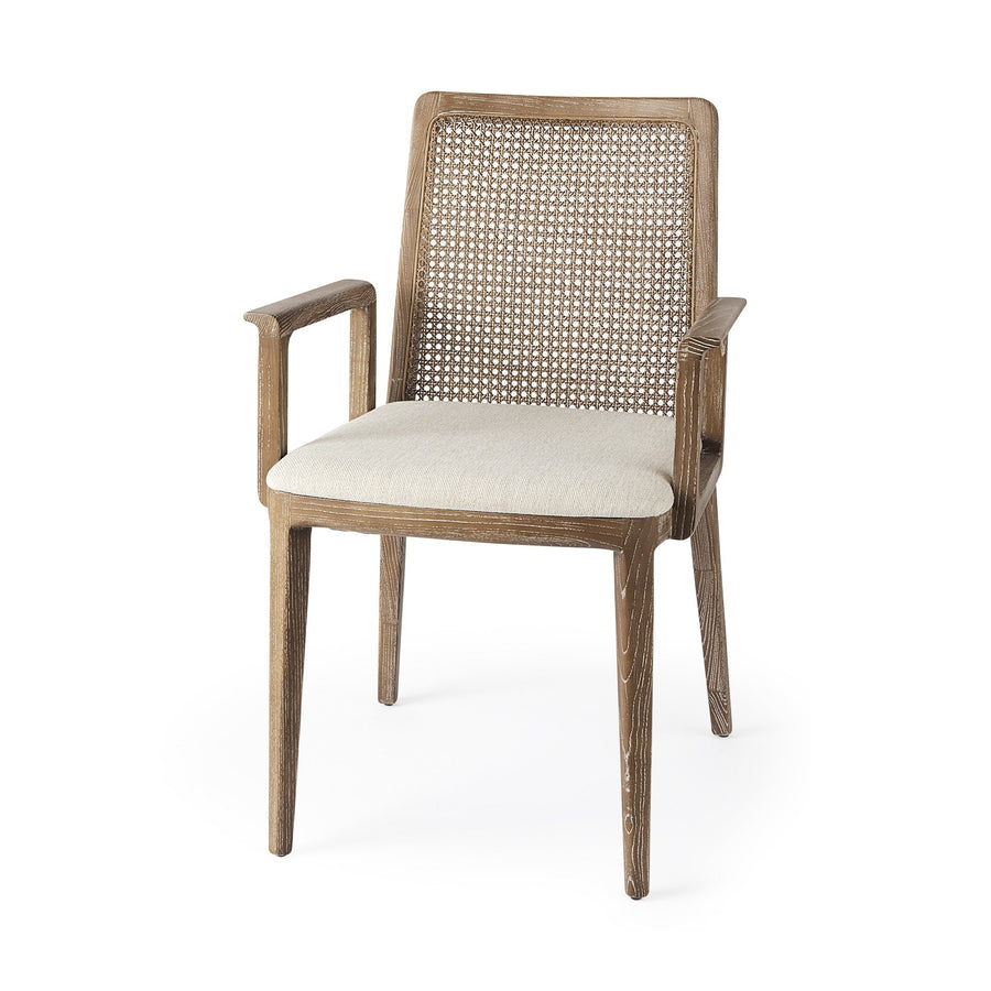 Light Natural and Cream Uholstery and Cane Dining Armchair Image 1