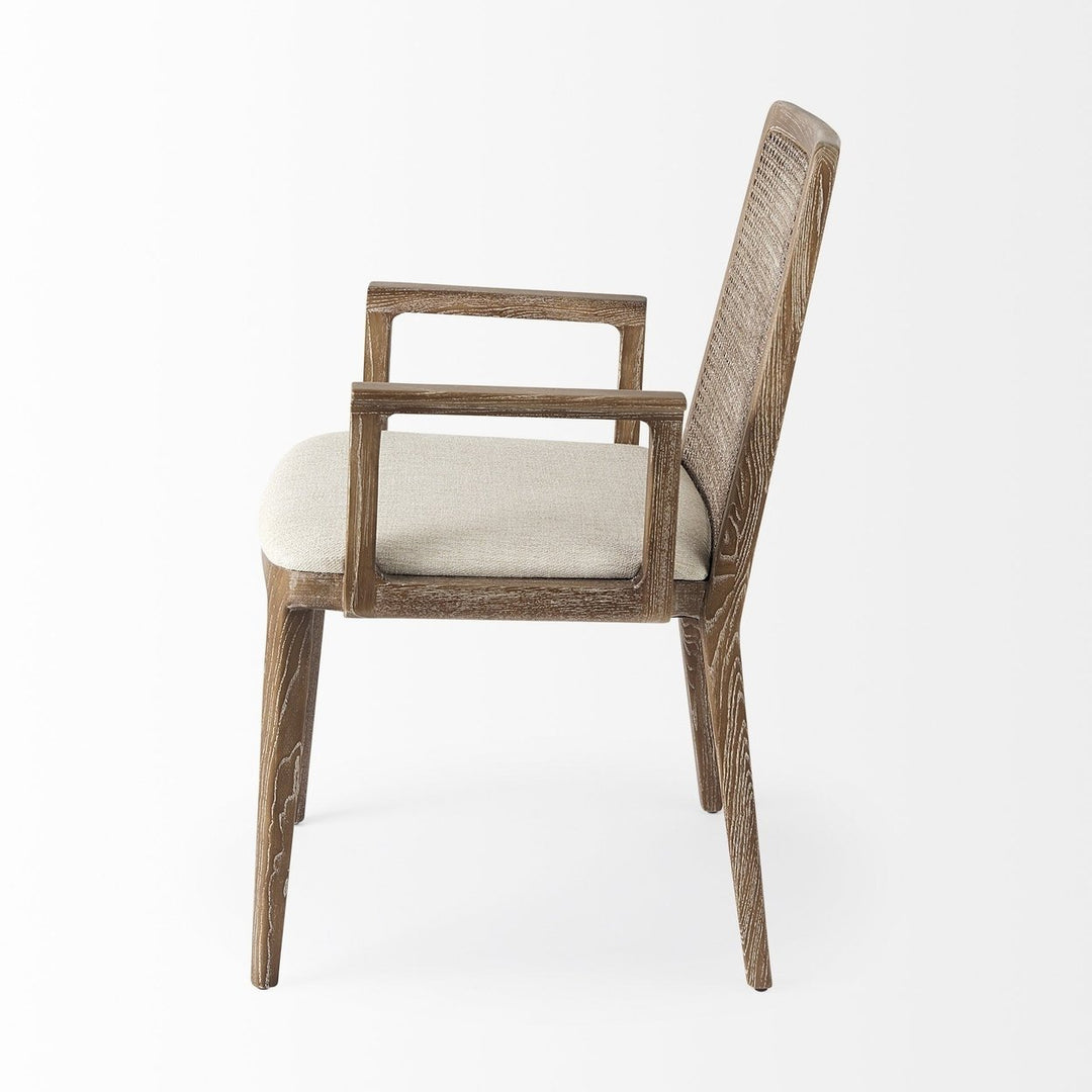 Light Natural and Cream Uholstery and Cane Dining Armchair Image 3