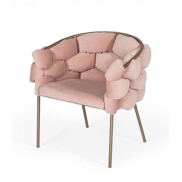 Pink Geo Velvet and Brushed Brass Velvet Dining Chair Image 1