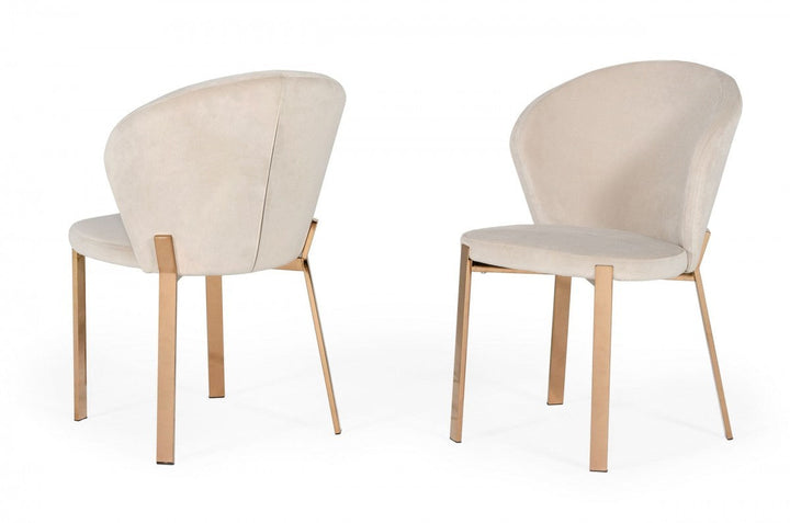 Set of Two Beige And Champagne Upholstered Velvet Wing Back Dining Side Chairs Image 1