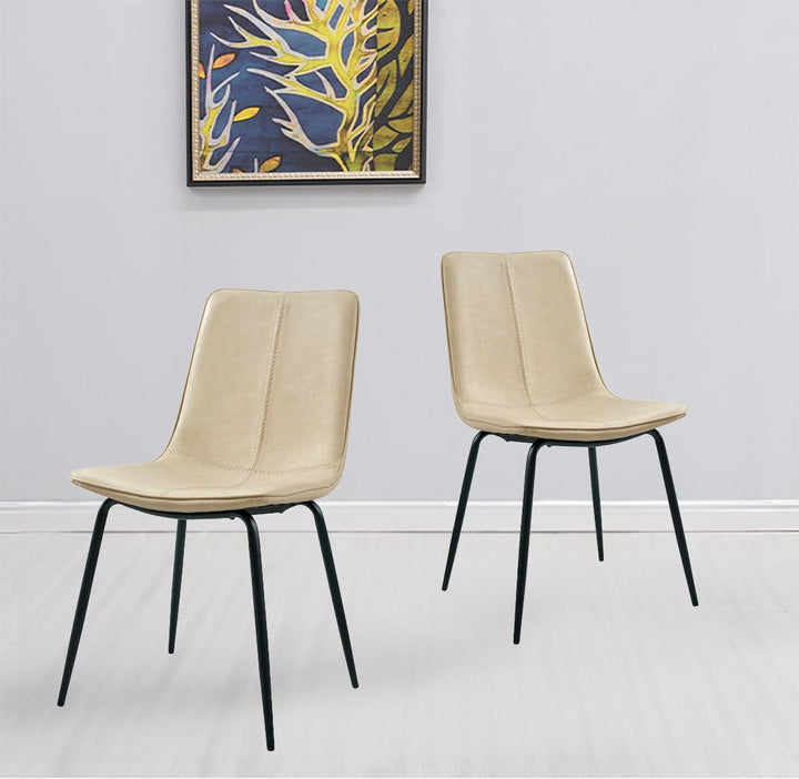 Set of Two Beige And Black Upholstered Faux Leather Dining Side Chairs Image 3