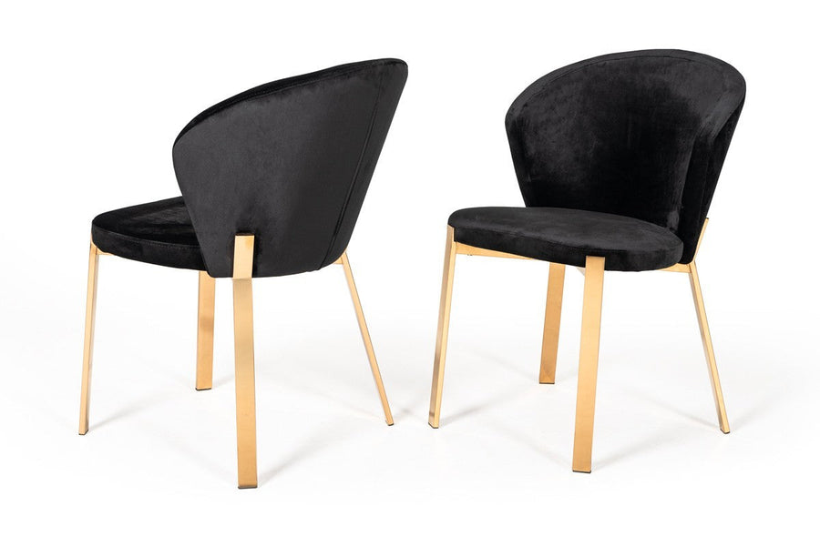 Set of Two Black And Champagne Upholstered Velvet Wing Back Dining Side Chairs Image 1