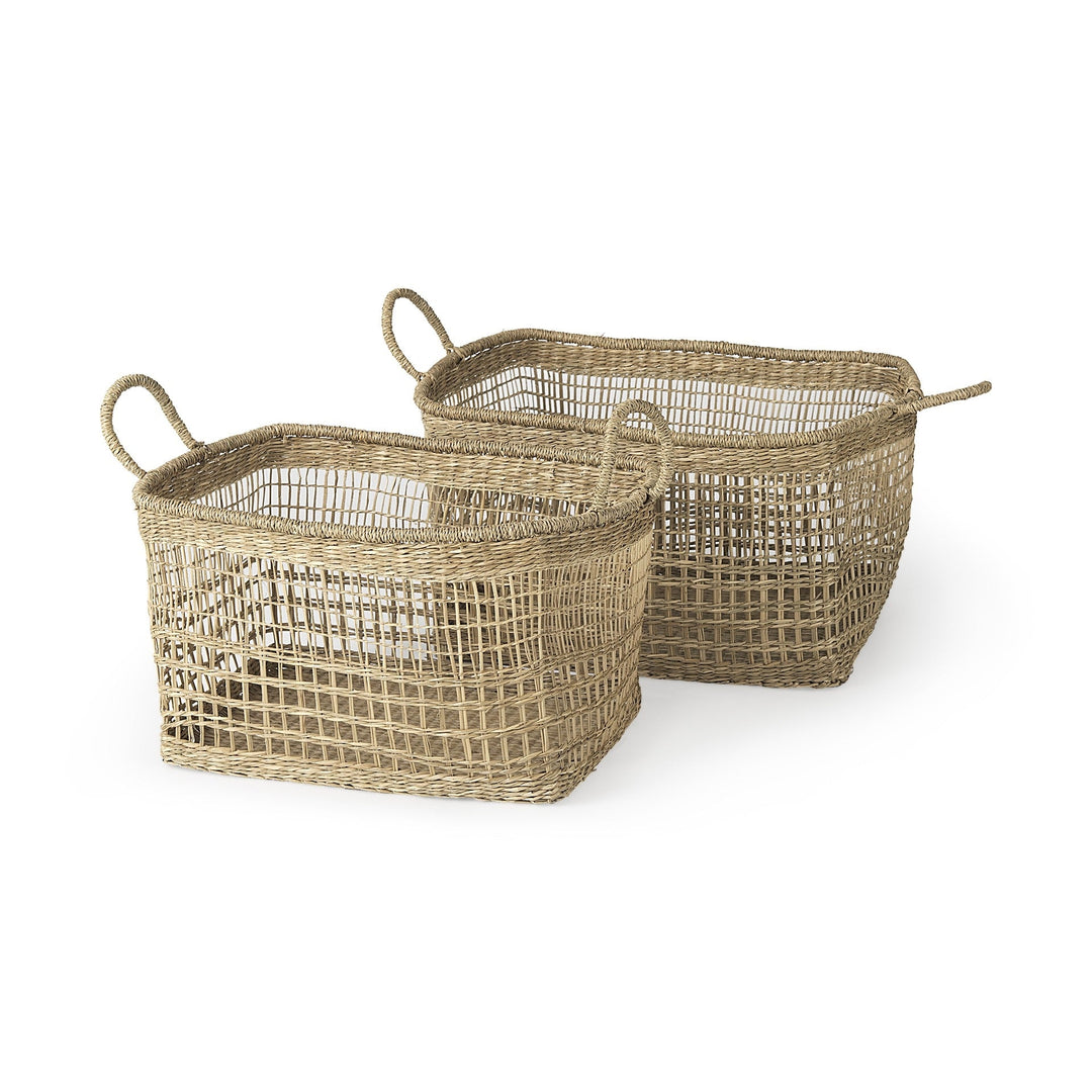 Set Of Two Brown Wicker Storage Baskets Image 1