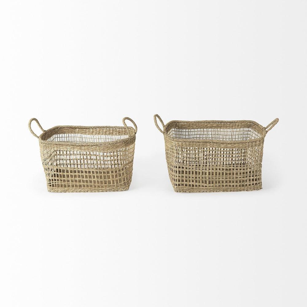 Set Of Two Brown Wicker Storage Baskets Image 2