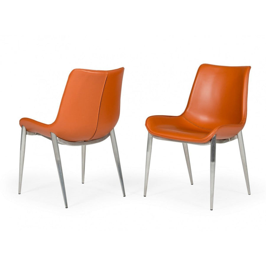 Set of Two Cognac Faux Leather Modern Dining Chairs Image 1