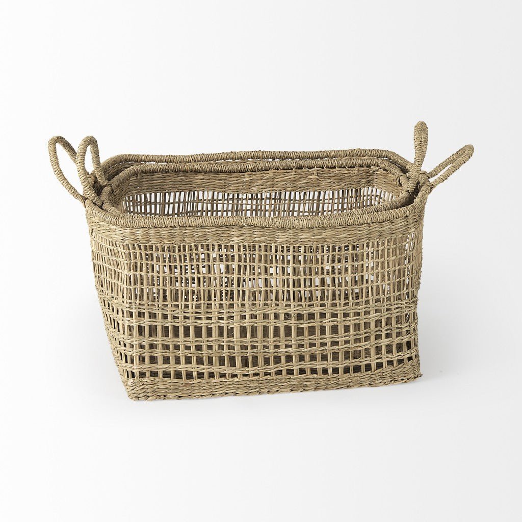 Set Of Two Brown Wicker Storage Baskets Image 4