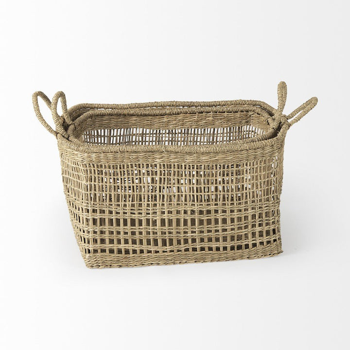 Set Of Two Brown Wicker Storage Baskets Image 4