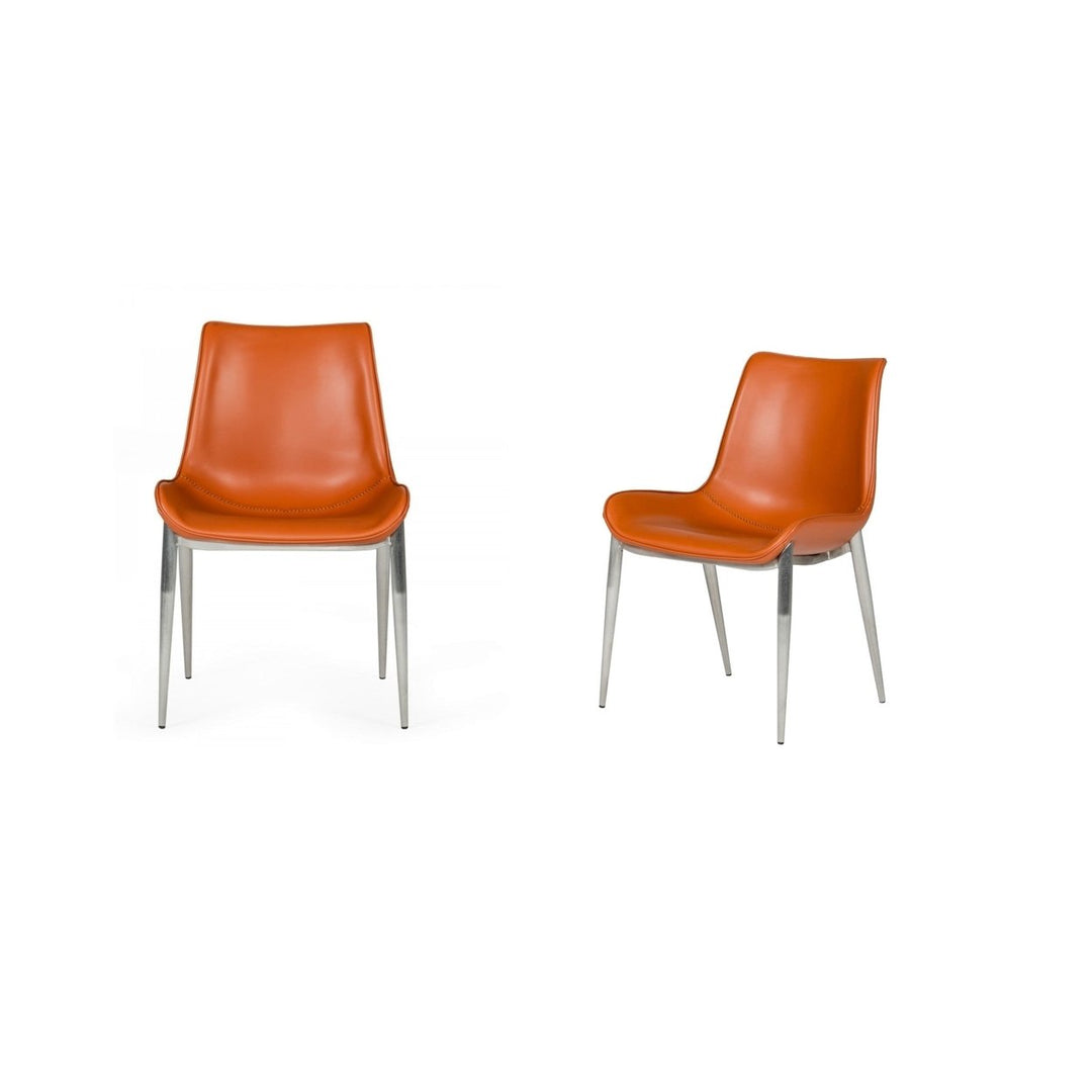 Set of Two Cognac Faux Leather Modern Dining Chairs Image 5