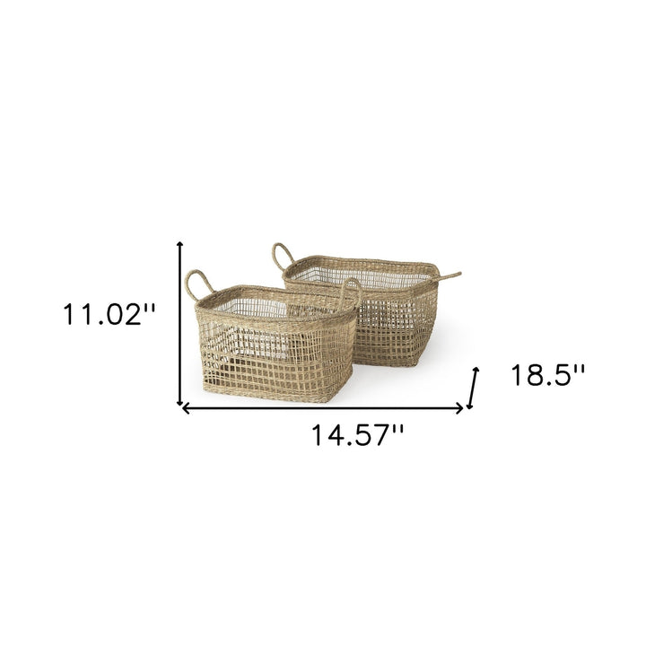 Set Of Two Brown Wicker Storage Baskets Image 10