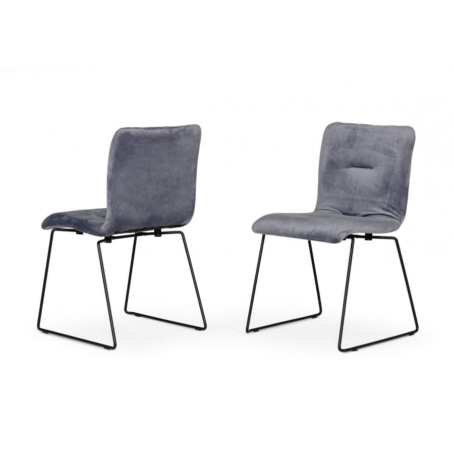 Set of Two Gray Velvet Dining Chairs Image 1