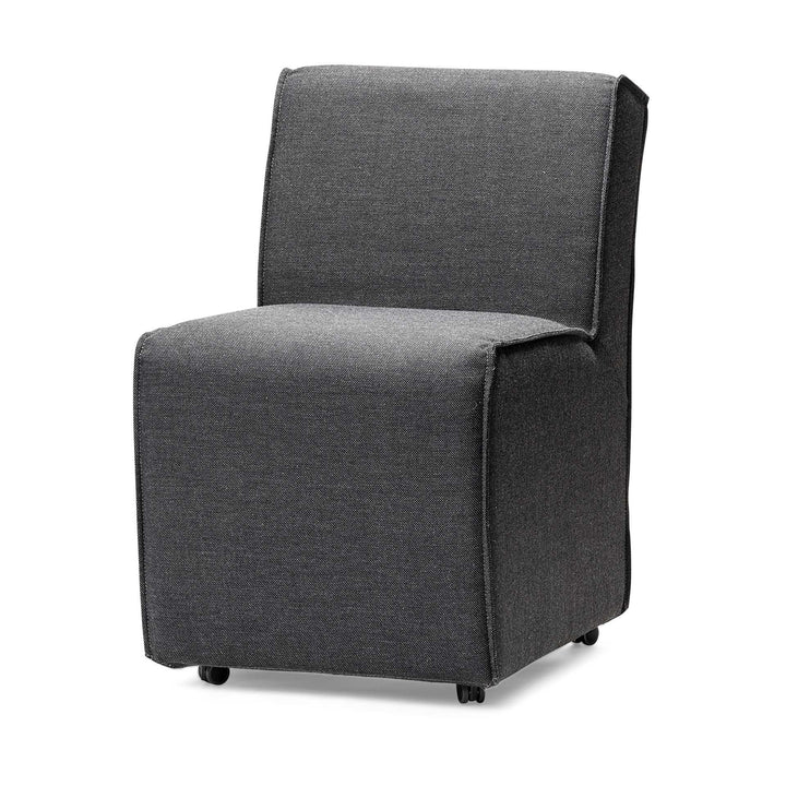 Set of Two Gray Upholstered Fabric Dining Side Chairs With Wheels Image 1