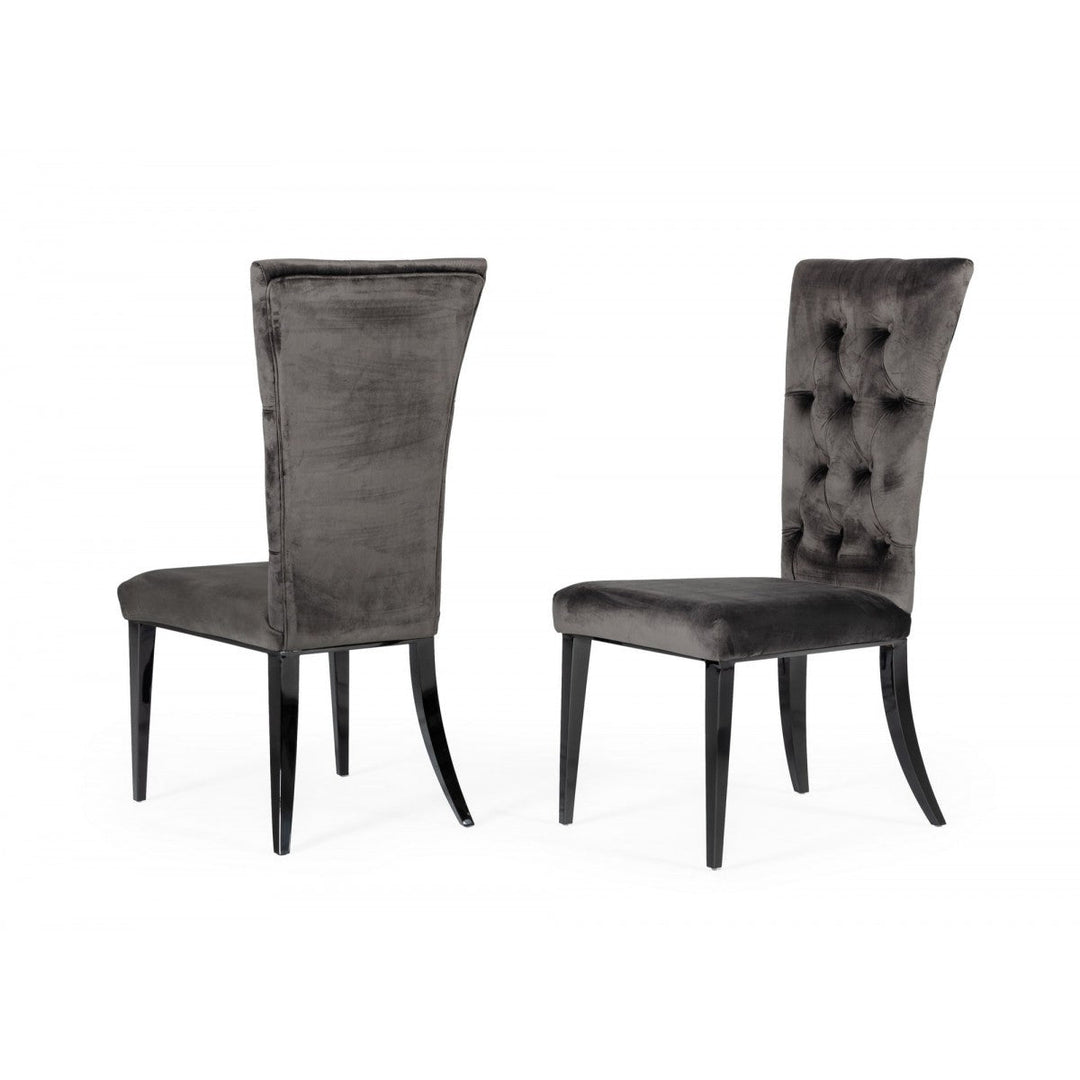 Set of Two Gray Velvet Modern Dining Chairs Image 1