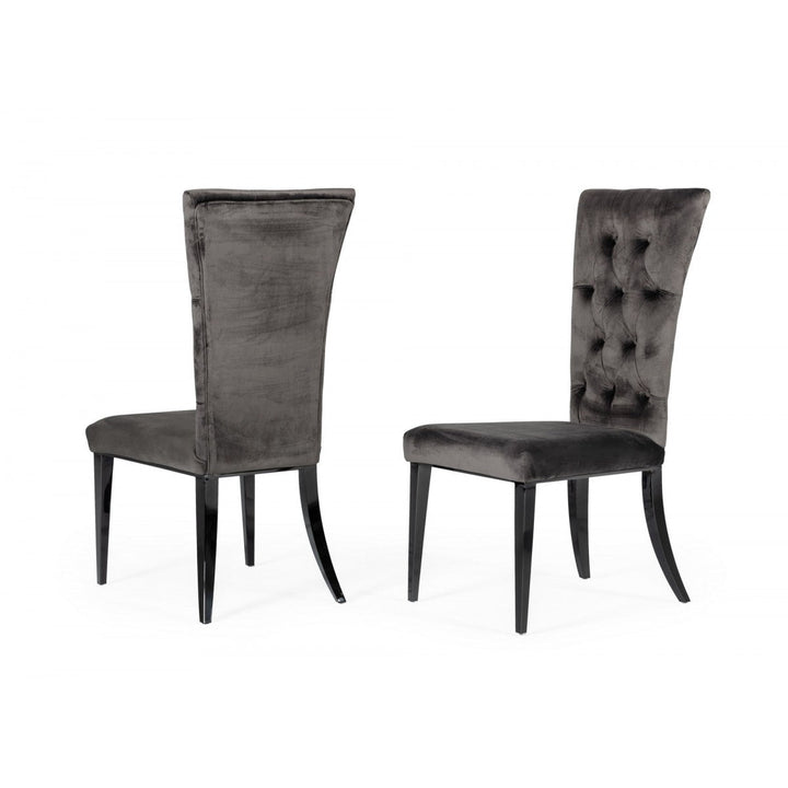 Set of Two Gray Velvet Modern Dining Chairs Image 1