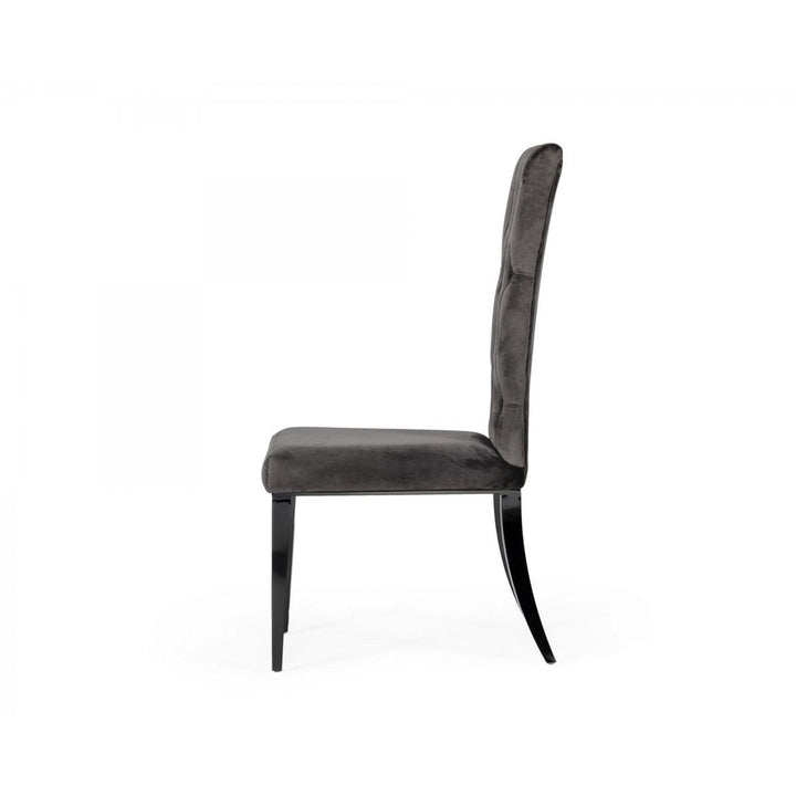 Set of Two Gray Velvet Modern Dining Chairs Image 3