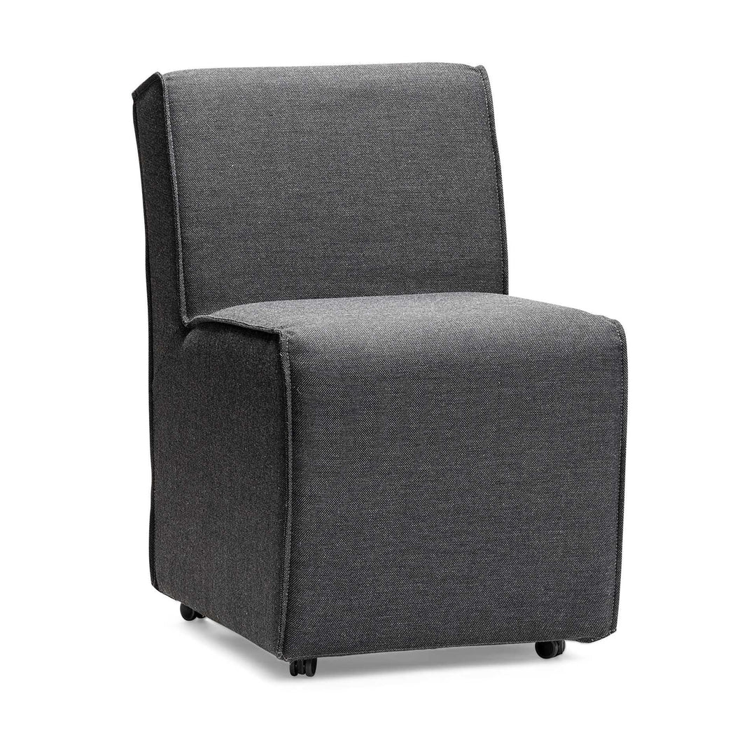 Set of Two Gray Upholstered Fabric Dining Side Chairs With Wheels Image 11