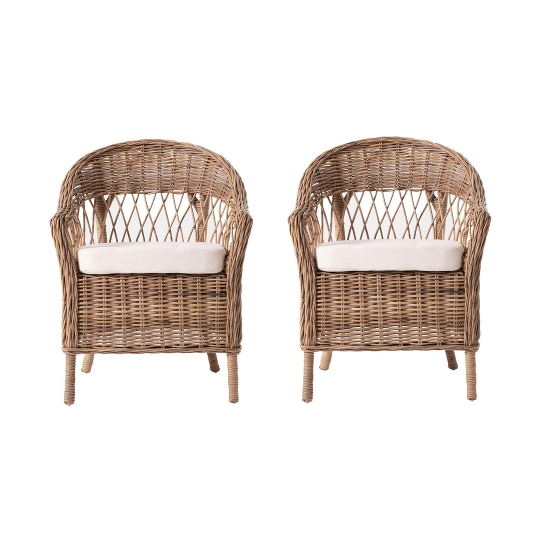 Set of Two Gray Brown Semi Circle Back Wicker Chairs with Seat Cushions Image 10